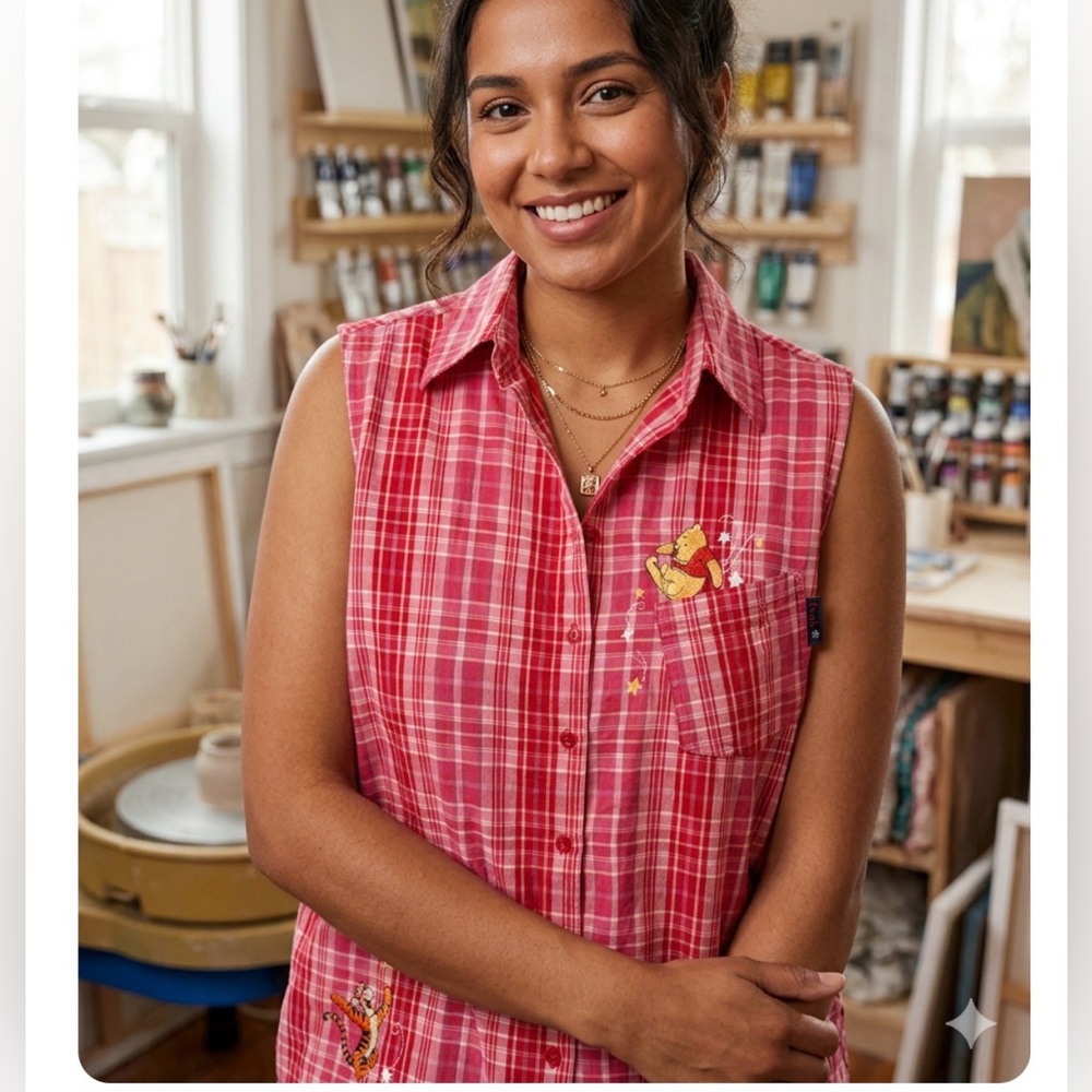 Disney Pooh Red and White Plaid Shirt